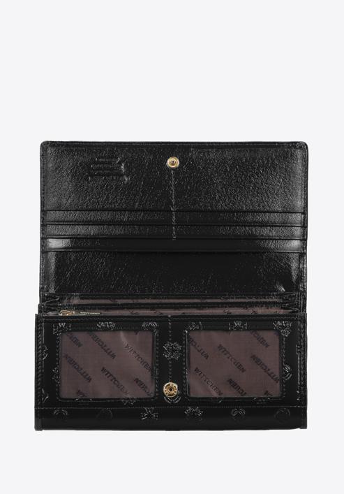 Damski portfel skórzany lakierowany z monogramem, czarny, 34-1-052-000, Zdjęcie 2