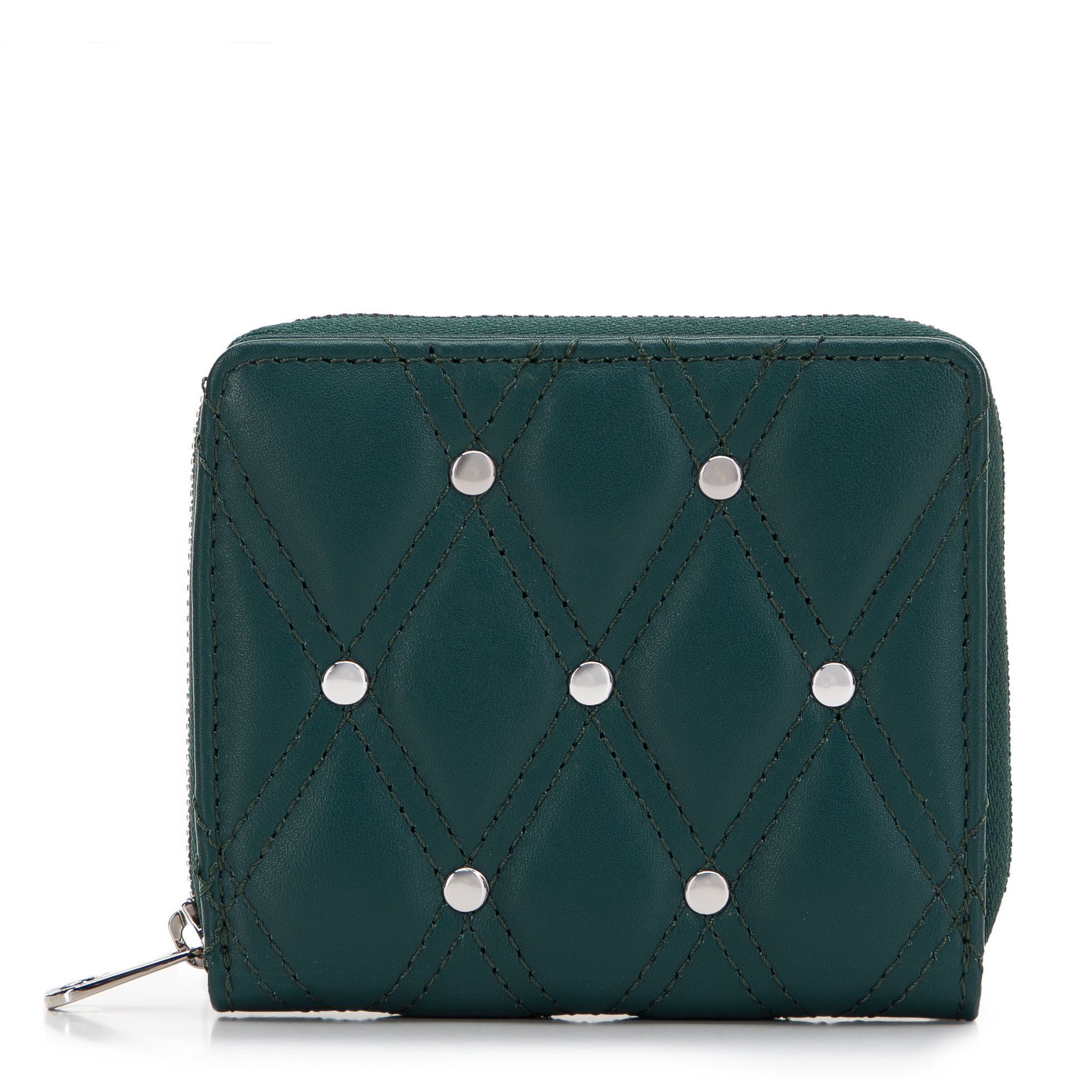 E-shop Dámska prešívaná kožená peňaženka s nitmi, malá zelená 14-1-940-0