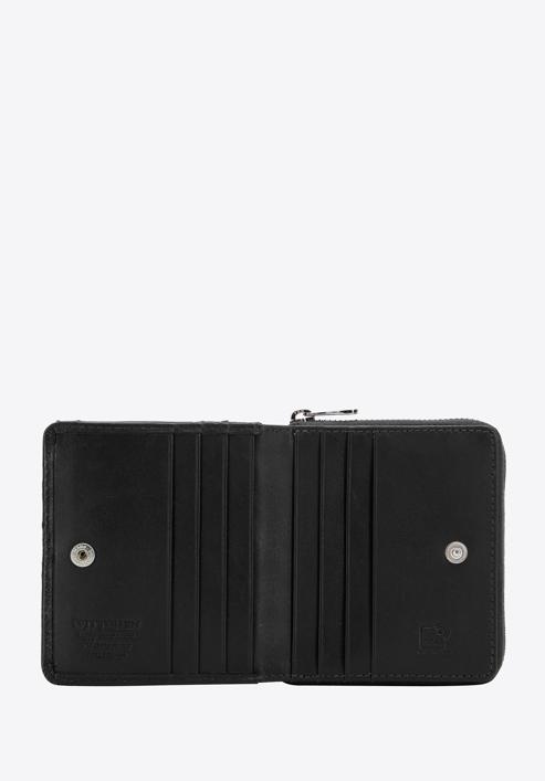 Damski portfel skórzany pikowany z nitami mały, czarny, 14-1-940-P, Zdjęcie 3