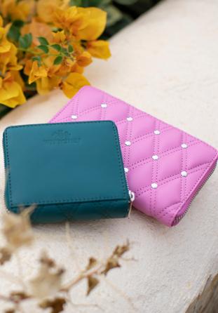 Women's small studded leather wallet, green, 14-1-940-0, Photo 1