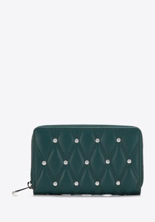 Women's medium-sized quilted leather wallet with studs, green, 14-1-938-0, Photo 1