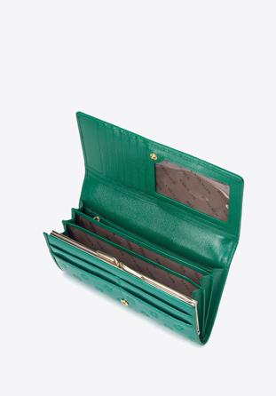 Damski portfel skórzany tłoczony w monogram, zielony, 34-1-075-000, Zdjęcie 1