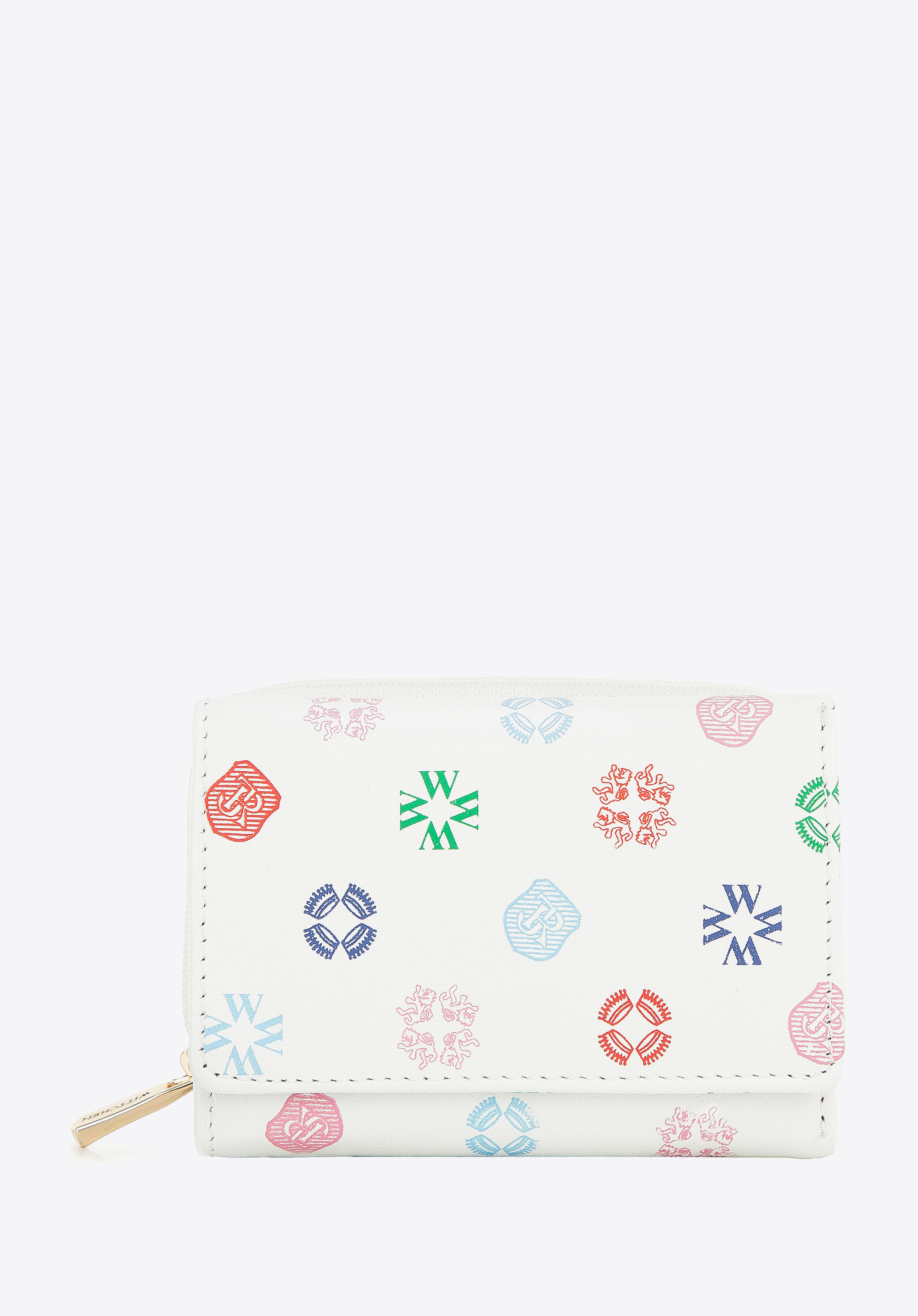 Damski portfel skórzany w monogram mały, złamany biały, 34-1-071-0B, Zdjęcie 1