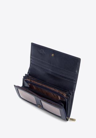 Damski portfel skórzany z herbem duży, ciemny granat, 10-1-052-N, Zdjęcie 1