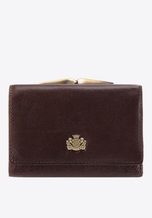 Damski portfel skórzany z herbem na bigiel, brązowy, 10-1-053-4, Zdjęcie 1