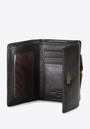 Damski portfel skórzany z herbem na bigiel, czarny, 10-1-053-1, Zdjęcie 1