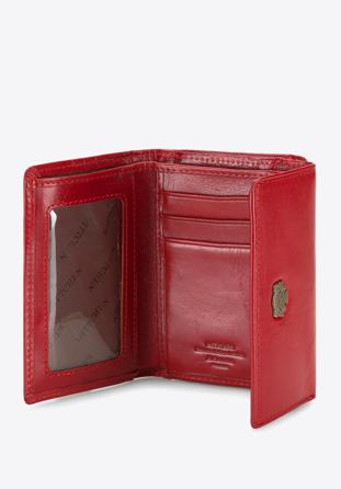 Damski portfel skórzany z herbem na bigiel, czerwony, 10-1-053-3, Zdjęcie 1