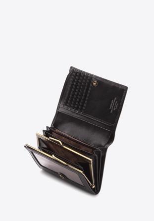 Damski portfel skórzany z herbem na napę, czarny, 10-1-070-1, Zdjęcie 1