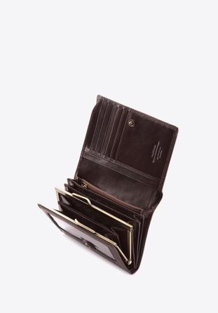 Damski portfel skórzany z herbem na napę, brązowy, 10-1-070-4, Zdjęcie 1