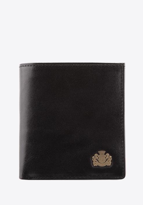 Damski portfel skórzany z herbem na zatrzask, czarny, 10-1-065-4, Zdjęcie 1