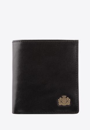 Damski portfel skórzany z herbem na zatrzask, czarny, 10-1-065-1, Zdjęcie 1