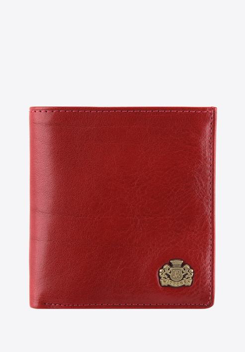 Damski portfel skórzany z herbem na zatrzask, czerwony, 10-1-065-1, Zdjęcie 1