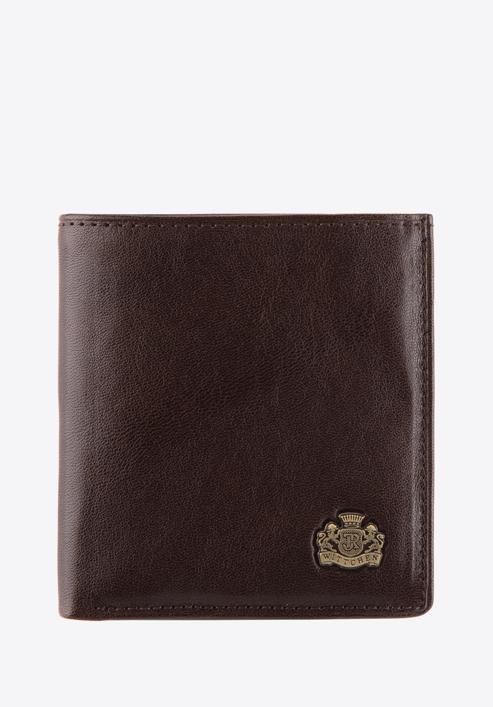 Damski portfel skórzany z herbem na zatrzask, brązowy, 10-1-065-3, Zdjęcie 1