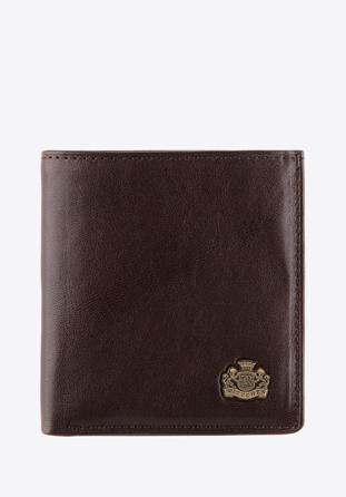 Damski portfel skórzany z herbem na zatrzask, brązowy, 10-1-065-4, Zdjęcie 1