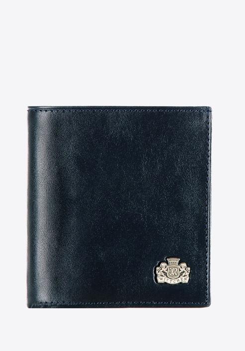 Damski portfel skórzany z herbem na zatrzask, granatowy, 10-1-065-N, Zdjęcie 1