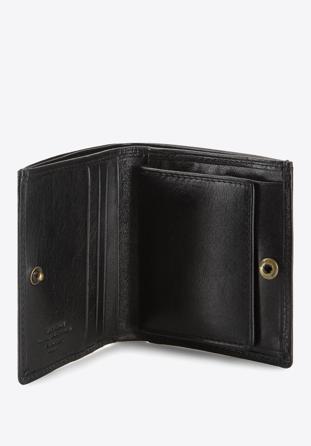 Damski portfel skórzany z herbem na zatrzask czarny