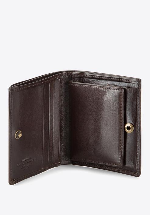 Damski portfel skórzany z herbem na zatrzask, brązowy, 10-1-065-4, Zdjęcie 3
