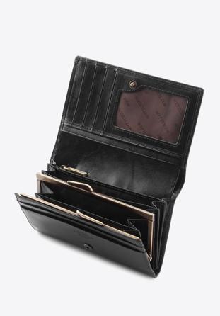Damski portfel skórzany z herbem średni czarny