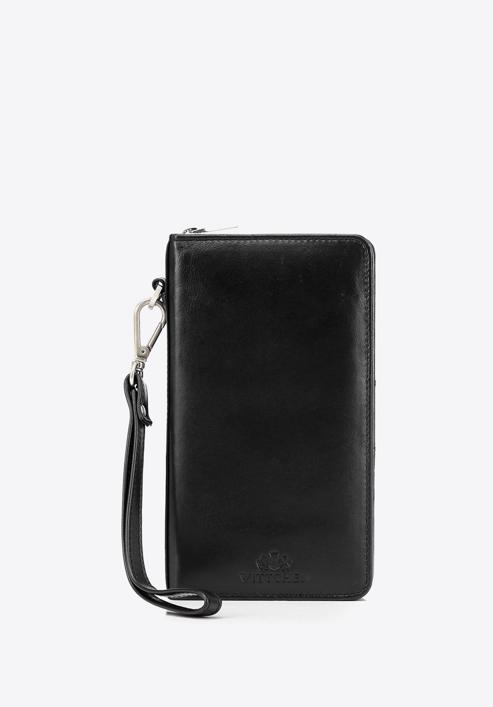 Damski portfel skórzany z kieszenią na telefon, czarny, 26-2-444-B, Zdjęcie 1