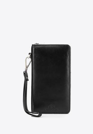 Women's leather wristlet wallet with a phone pocket, black, 26-2-444-1, Photo 1