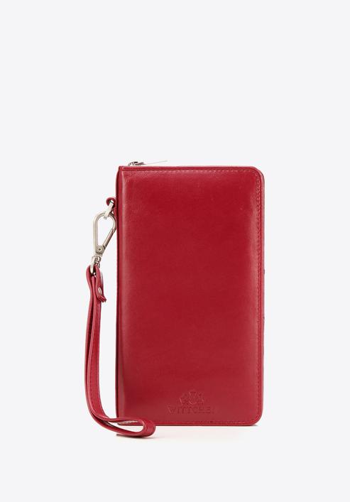 Damski portfel skórzany z kieszenią na telefon, czerwony, 26-2-444-T, Zdjęcie 1