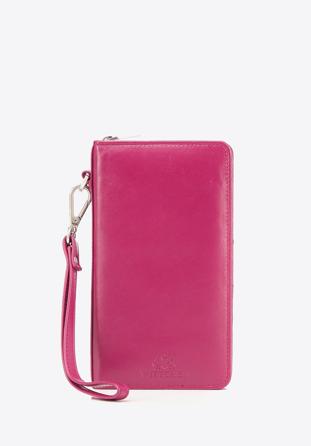 Damski portfel skórzany z kieszenią na telefon różowy