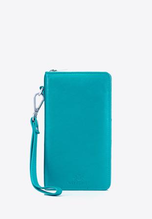 Women's leather wristlet wallet with a phone pocket, turquoise, 26-2-444-T, Photo 1