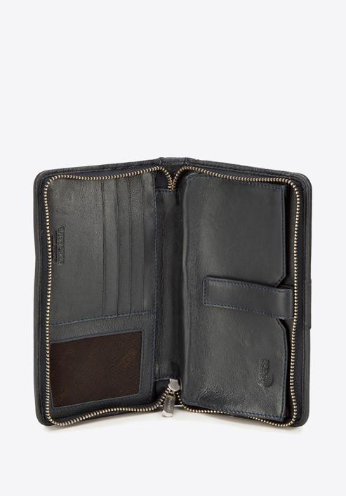 Damski portfel skórzany z kieszenią na telefon, ciemny granat, 26-2-444-B, Zdjęcie 3