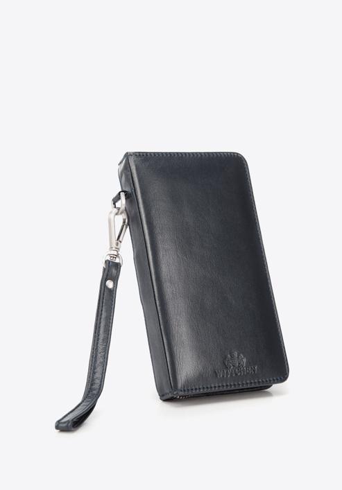 Damski portfel skórzany z kieszenią na telefon, ciemny granat, 26-2-444-3, Zdjęcie 4