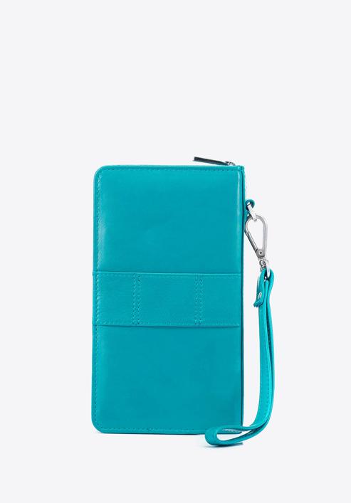 Women's leather wristlet wallet with a phone pocket, turquoise, 26-2-444-T, Photo 6