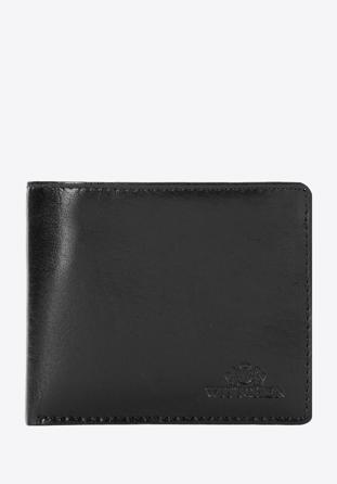 Women's leather small wallet with a metal logo, black, 26-1-436-1, Photo 1