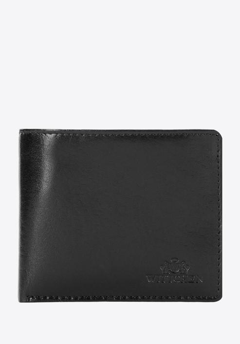 Damski portfel skórzany z metalowym logo mały, czarny, 26-1-436-1, Zdjęcie 1