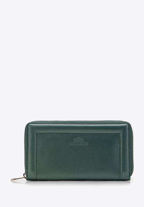 Damski portfel skórzany z ozdobnym brzegiem duży, zielony, 14-1-936-6, Zdjęcie 1