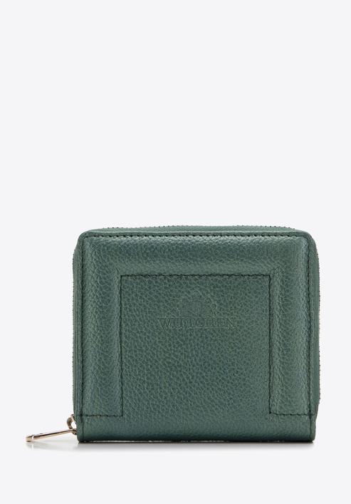 Damski portfel skórzany z ozdobnym brzegiem mały, zielony, 14-1-937-1, Zdjęcie 1