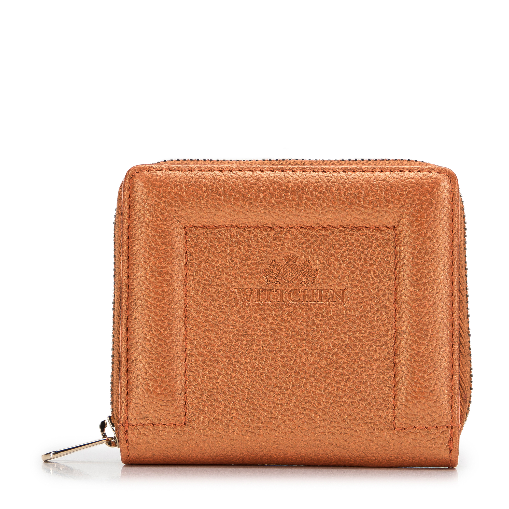 E-shop Dámska kožená peňaženka s ozdobným okrajom, malá, oranžová 14-1-937-6