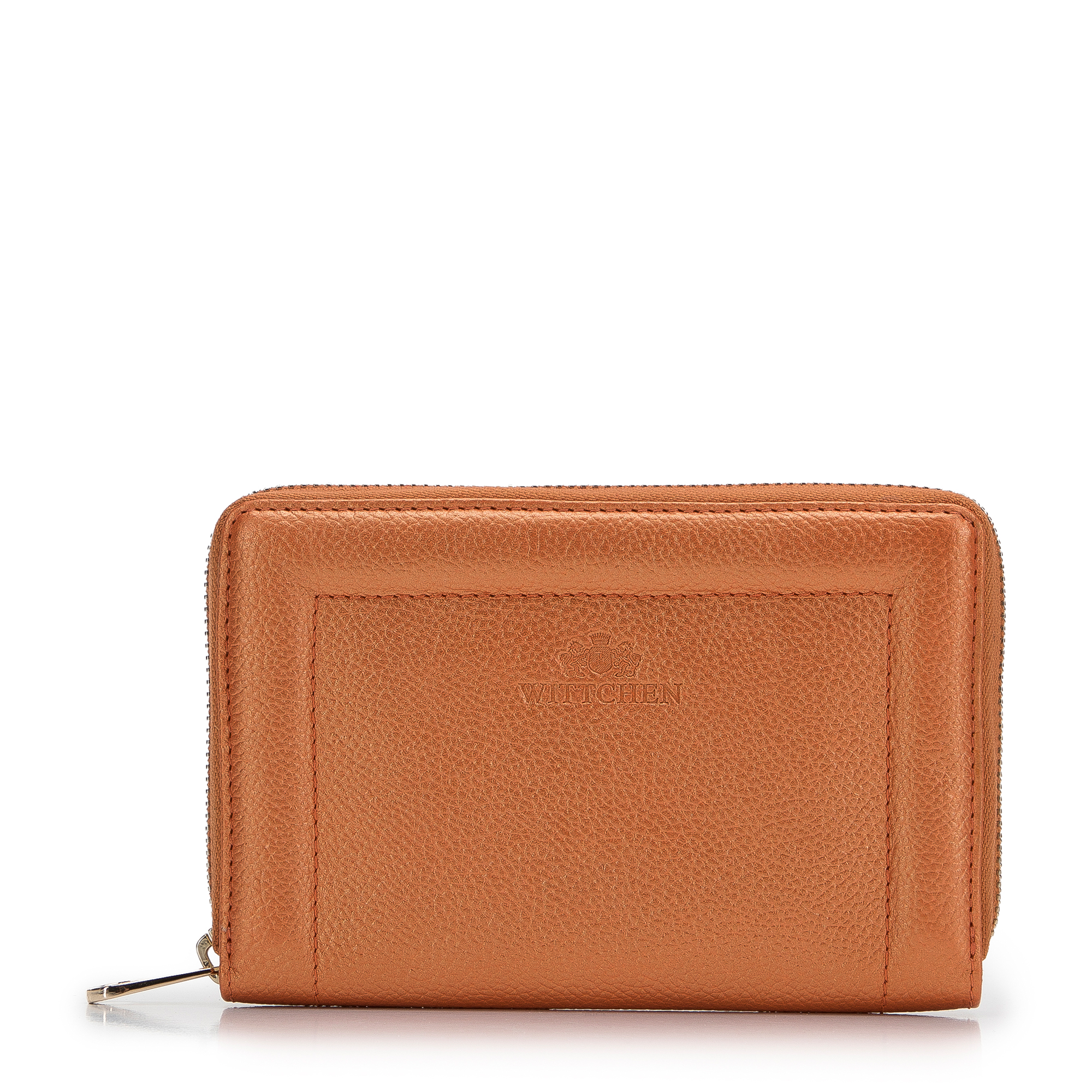 E-shop Dámska kožená peňaženka s ozdobným okrajom, stredne oranžová 14-1-935-6