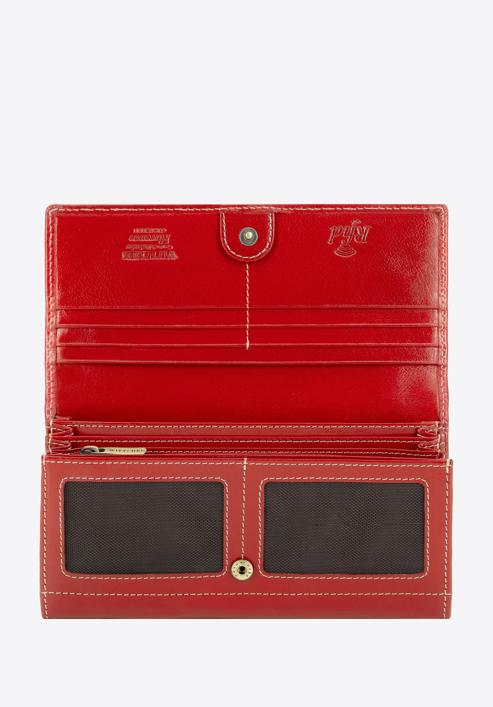 Damski portfel skórzany z ozdobnym przeszyciem, czerwony, 14-1-122-L1, Zdjęcie 2