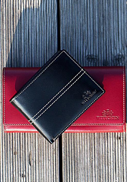 Damski portfel skórzany z ozdobnym przeszyciem, czerwony, 14-1-122-L1, Zdjęcie 5