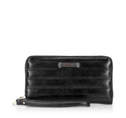Large faux leather wallet with quilted design, black, 95-1Y-407-1, Photo 1