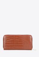 Damski portfel z ekoskóry croco zapinany na suwak, brązowy, 93-1Y-915-50, Zdjęcie 3