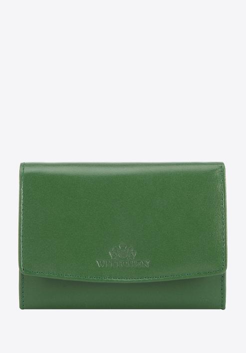 Damski portfel z gładkiej skóry na zatrzask średni, zielony, 14-1-062-L91, Zdjęcie 1