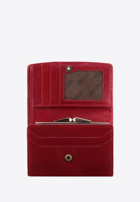 Damski portfel z gładkiej skóry na zatrzask średni, czerwony, 14-1-062-L0, Zdjęcie 2