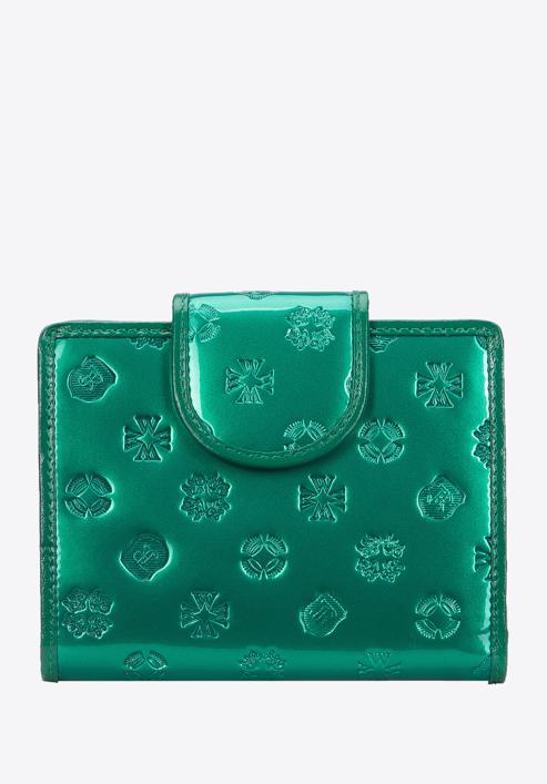Damski portfel z lakierowanej skóry w monogram zapinany na napę, zielony, 34-1-362-00, Zdjęcie 1