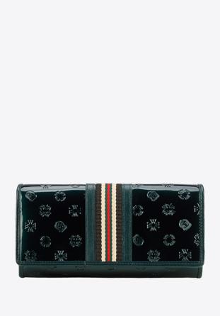 Damski portfel z lakierowanej skóry z monogramem i tasiemką, zielony, 34-1-052-00, Zdjęcie 1
