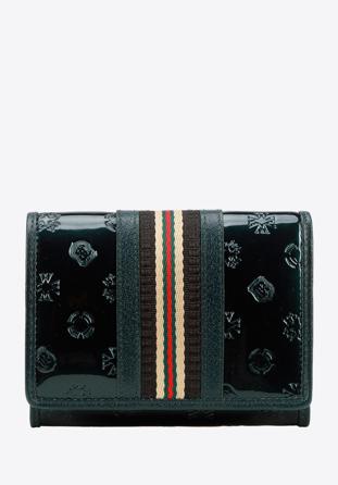 Damski portfel z lakierowanej skóry z monogramem i tasiemką mały, zielony, 34-1-070-00, Zdjęcie 1