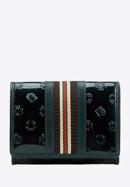 Damski portfel z lakierowanej skóry z monogramem i tasiemką mały, zielony, 34-1-070-11, Zdjęcie 1