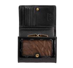 Damski portfel z lakierowanej skóry z monogramem i tasiemką mały, czarny, 34-1-070-11, Zdjęcie 1