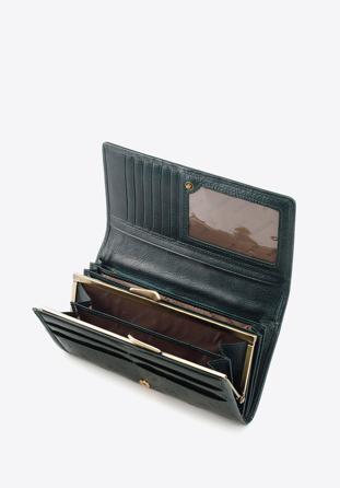 Damski portfel z lakierowanej skóry z monogramem i tasiemką poziomy, zielony, 34-1-075-00, Zdjęcie 1