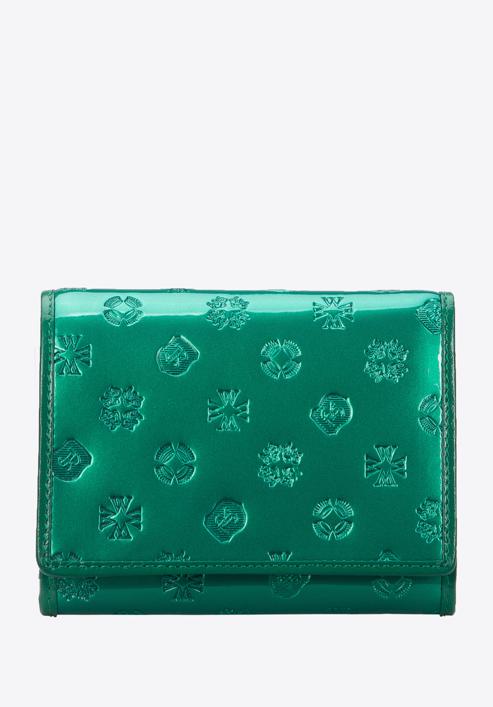 Damski portfel z lakierowanej skóry z monogramem mały, zielony, 34-1-070-FF, Zdjęcie 1