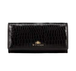 Women's large croc-embossed leather wallet, black, 15-1-052-11, Photo 1